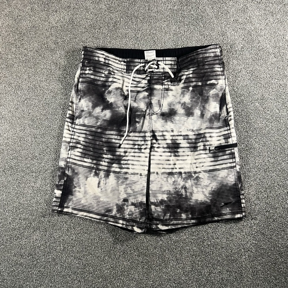 Speedo Men’s Board Shorts Black Gray Tie Dye Swim Trunks Drawstring Size M
